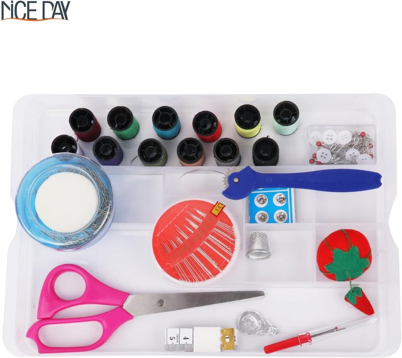 Nice Day Sewing Basket, Classic Fabric Design Sewing Kit Accessories Large Sewing Box Sewing Supplies Organizer and Storage Portable Sewing Kit Embroidery Boxn 11.4 x 7.5X 5.1in (Middle/Green) - Image 5